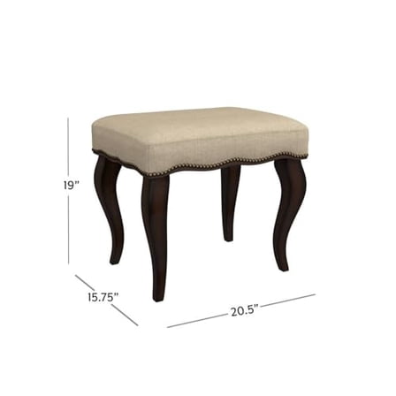 Wood and Upholstered Backless Vanity Stool for Makeup Room and Bathroom, Burnished Oak