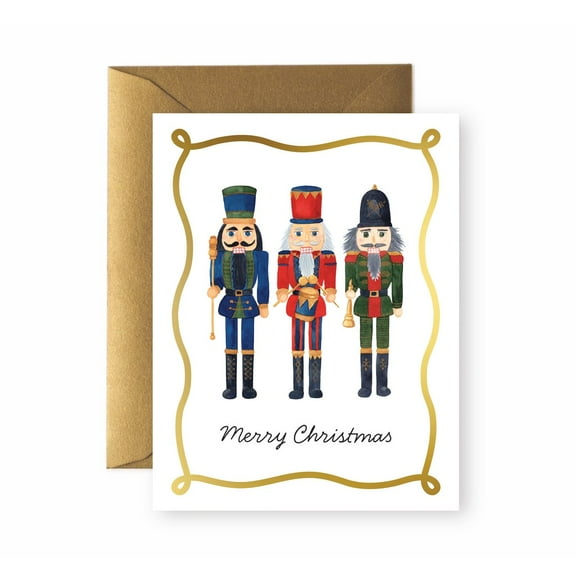 Merry Christmas Nutcracker Greeting Card - Three Nutcracker Soldiers Design - Blank Inside with Envelope - Perfect Holiday Card for Friends and Family