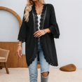 thumbnail image 2 of Peichun Women's Lightweight Swimwear Lace Cover Up Summer Beach Vacation Sheer Mesh Breathable Outwear Casual Pure Color 3/4 Sleeve Open Front Loose Cardigan Cover Ups Black S, 2 of 7