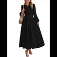 thumbnail image 3 of Vestido de Otoño Informal para Mujer, de Larga, Cuello en V, Cintura Elástica, Ligero, para Invitadas de Boda, con Bolsillos Negro XXL, 3 of 10