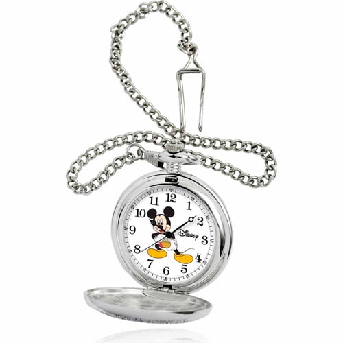 Mickey Mouse Disney Men's Pocket Watch, Silver Chain