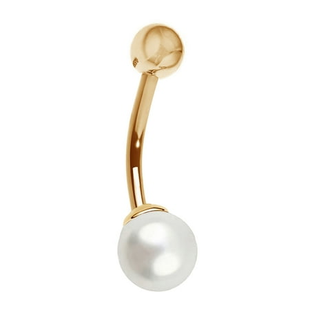 14k Gold Belly Button Freshwater Cultured Pearl Barbell Navel Ring Body Jewelry