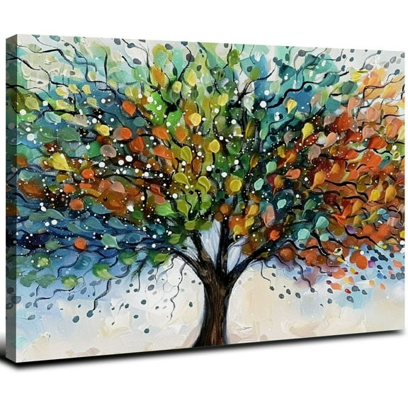 JRXY  Large Living Room Wall Decor Abstract Canvas Wall Art Colorful Trees Landscape Picture Giclee Print Framed Artwork Modern Home Bedroom Wall Decoration Ready to Hang 20x16inch
