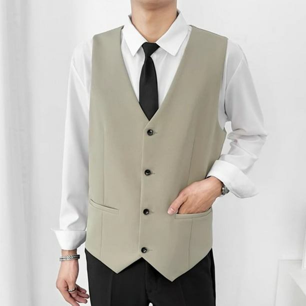 pstuiky Camisetas sin mangas para hombre, Traje de bolsillo de color liso con solapa y sin mangas para hombre Camisas para hombres l