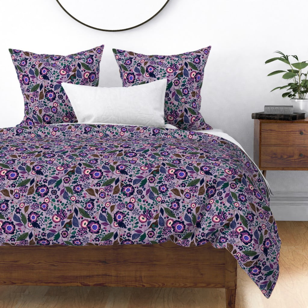 Rustic Floral Plum Botanical Sateen Duvet Cover by Roostery Walmart