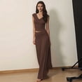 thumbnail image 6 of Maxi Skirt Set Women 2 Piece Outfits Sleeveless Top Maxi Skirt Solid Going Out Vacation Two Piece Skirt Set Brown M, 6 of 8