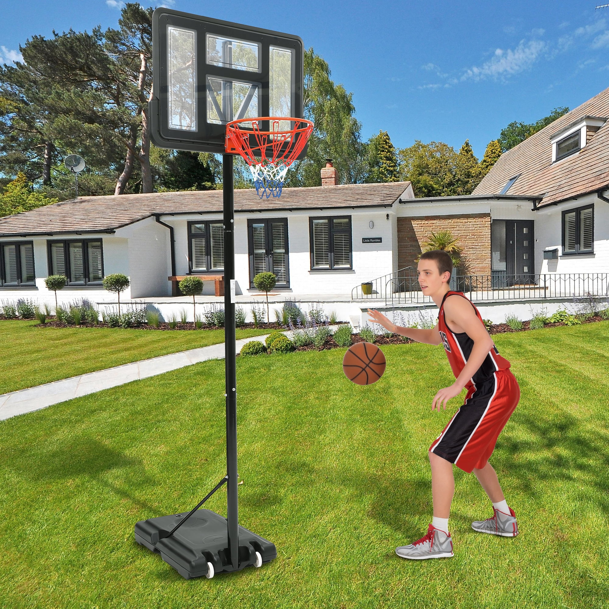 Basketball Hoop Outdoor  5.2-10FT, 44Inch Outdoor Basketball Hoop with Stable Larger Base and Portable Wheels for Youth, and Adults