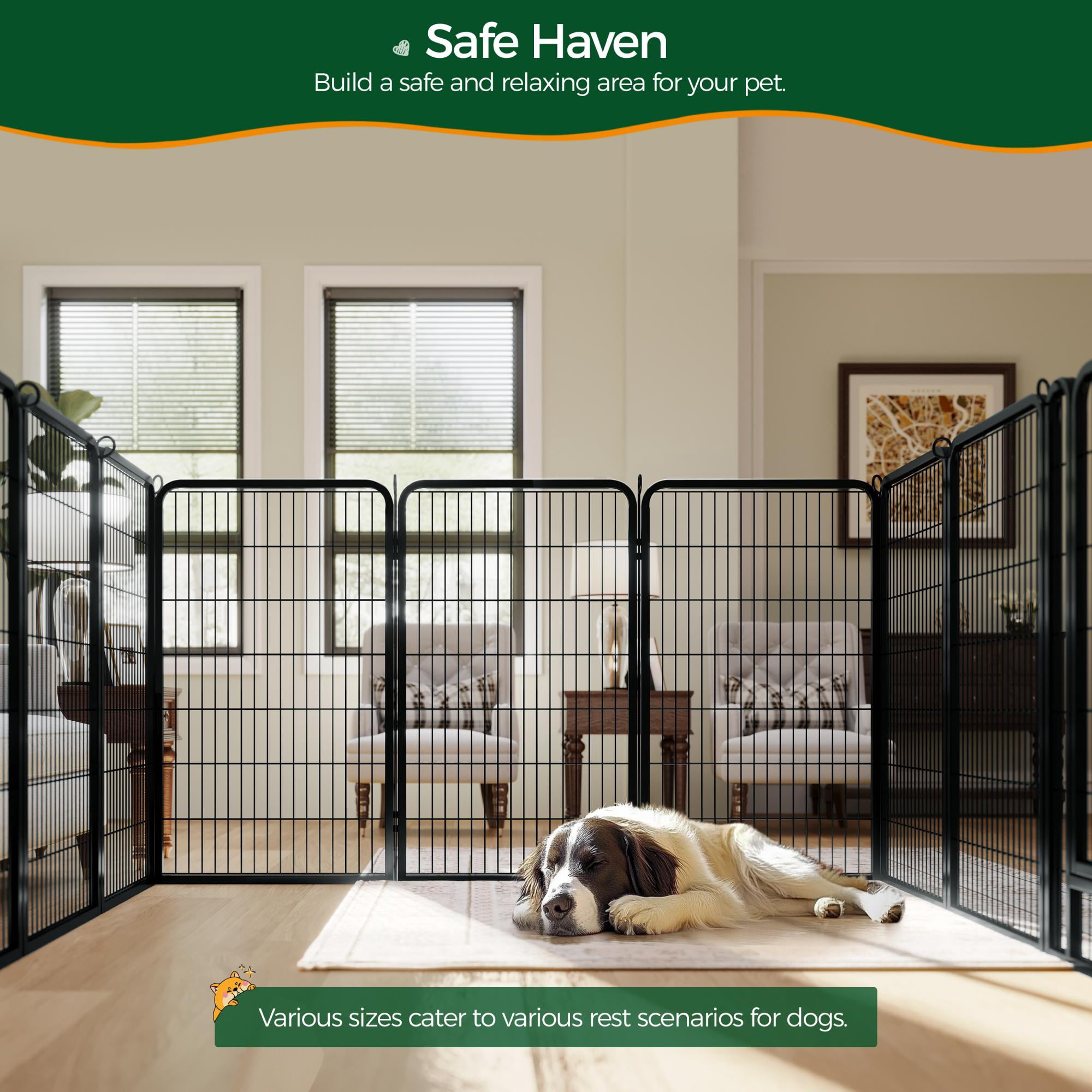 Alden Design 32 Panels 47.5″ H Foldable Dog Playpen with Door, Black