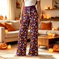 thumbnail image 2 of DHFJKG Womens Halloween Pajamas Pants Pumpkin Print Wide Leg Drawstring Waist Palazzo Loungewear Pants, 2 of 4