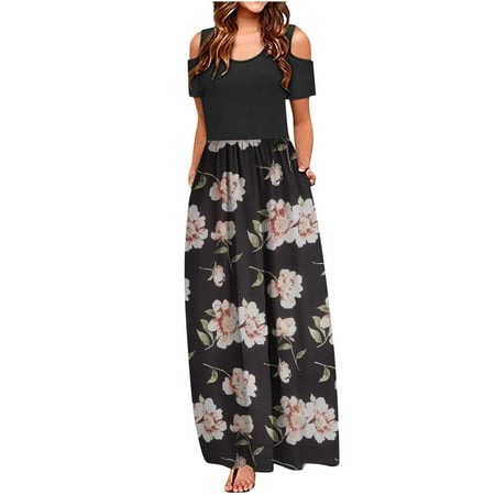 

Leesechin Deals Womens Skirts Off Shoulder Summer V-Neck Sleeveless Bandage Stripe Printing Loose Vest Sling Long Dress on Clearance
