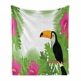 thumbnail image 1 of Tropical Soft Flannel Fleece Throw Blanket, Exotic Scenery of Flowers Plants and Bird Toucan, Cozy Plush for Indoor and Outdoor Use, 70" x 90", Lime Green Multicolor, by Ambesonne, 1 of 5