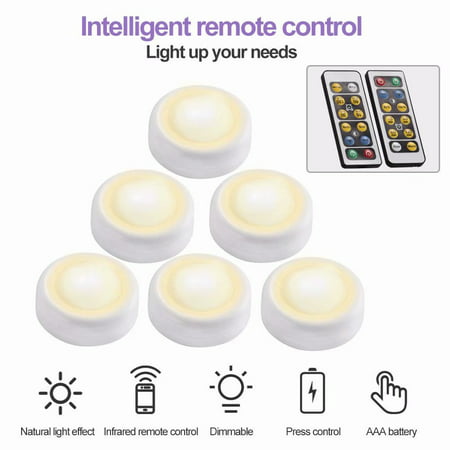 6Pack Wireless LED Puck Lights with Remote Control, Closet Lights Battery Operated, Kitchen Under Cabinet LED Lighting