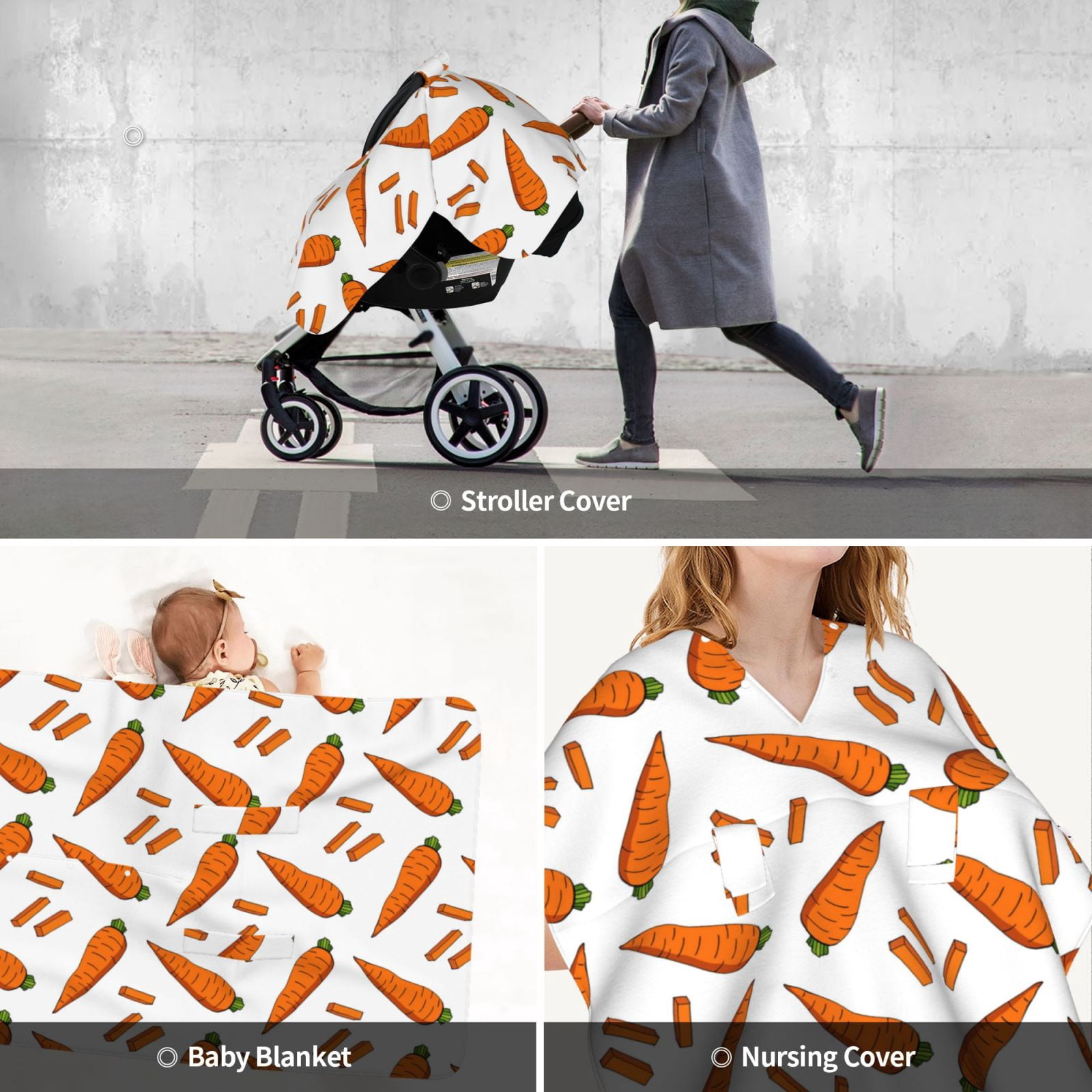 Car Seat Cover Baby - Carrot sticks Pattern Breathable Infant Car Seat Cover for Baby Carseat, Lightweight Comfort Baby Essentials Must Haves Newborn Stuff for Girl Boy