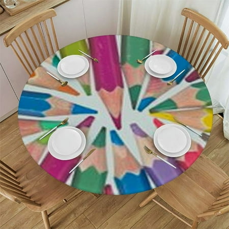 

BANET Table Cloth Colorful Pencils Creative Round Tablecloth for Dining Room Party Banquet 54 -58