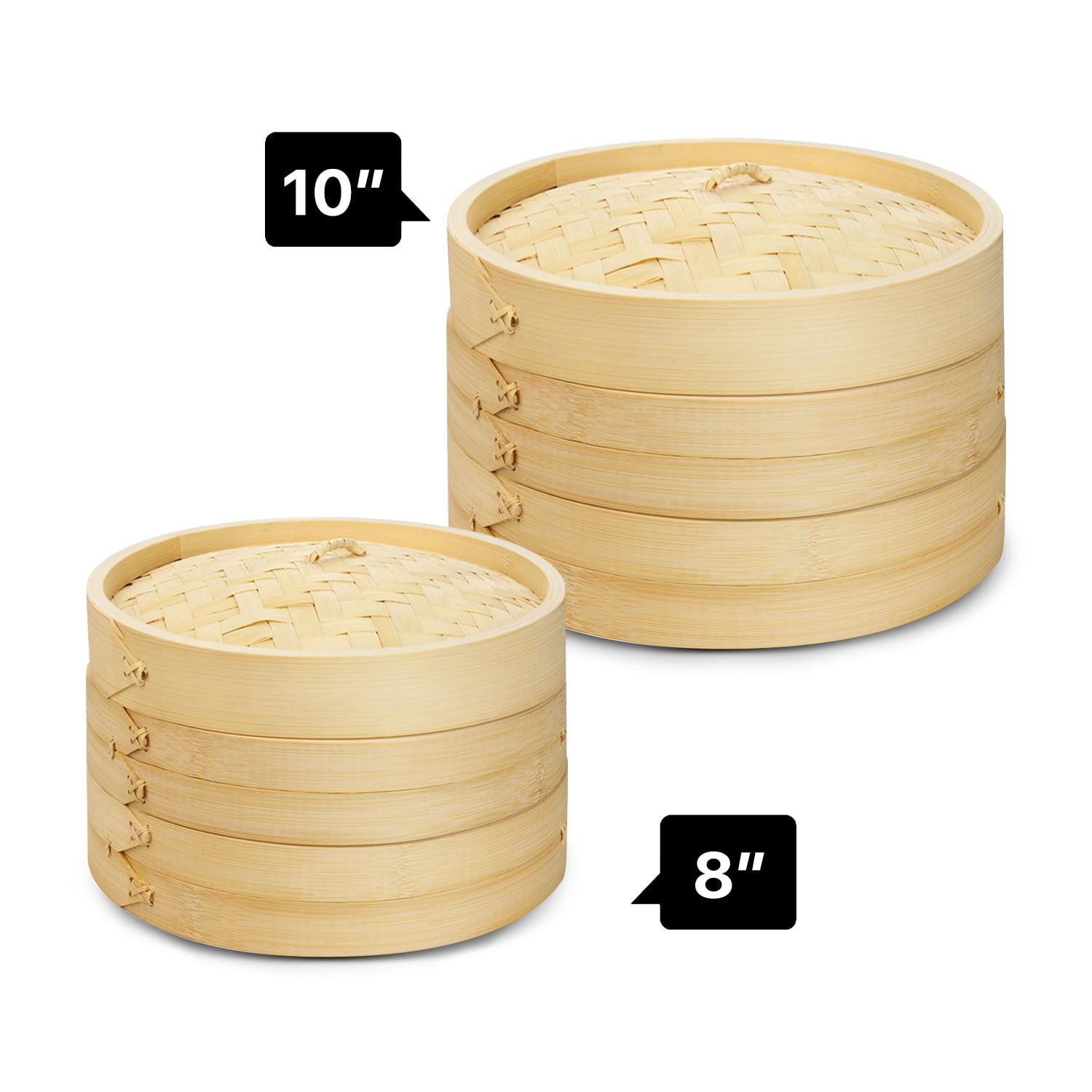 2x Chopstick Pair and Silicon Brush Pandas Kitchen 10-inch Bamboo Steamer for Cooking 2-Tier with 50 Wax Paper Liners 1 sauce Dish Natural Bamboo Dumpling Steamer Basket With Ebook 