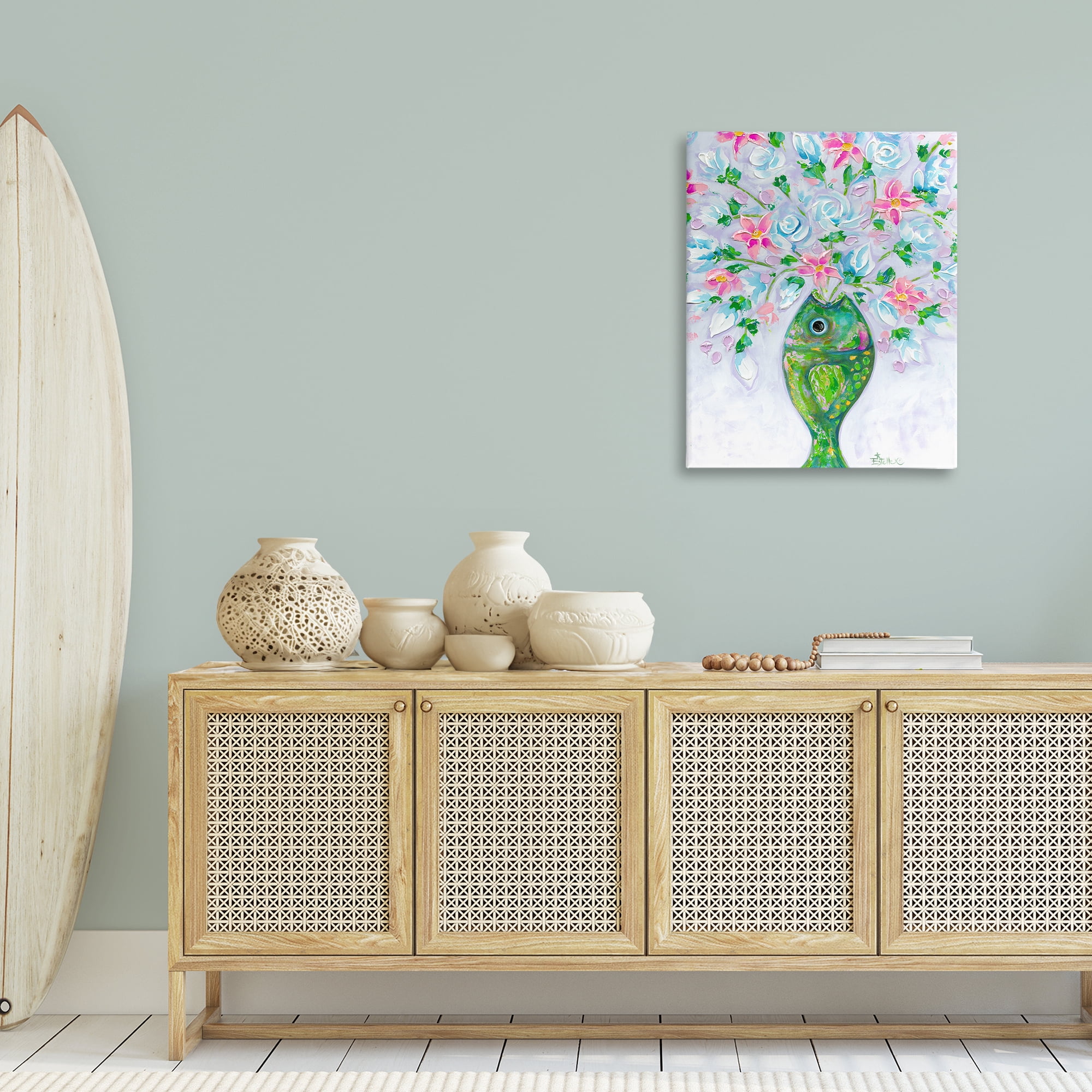 Stupell Industries Nautical Fish Bouquet Botanical & Floral Painting Gallery Wrapped Canvas Art Print Wall Art, 24 x 30