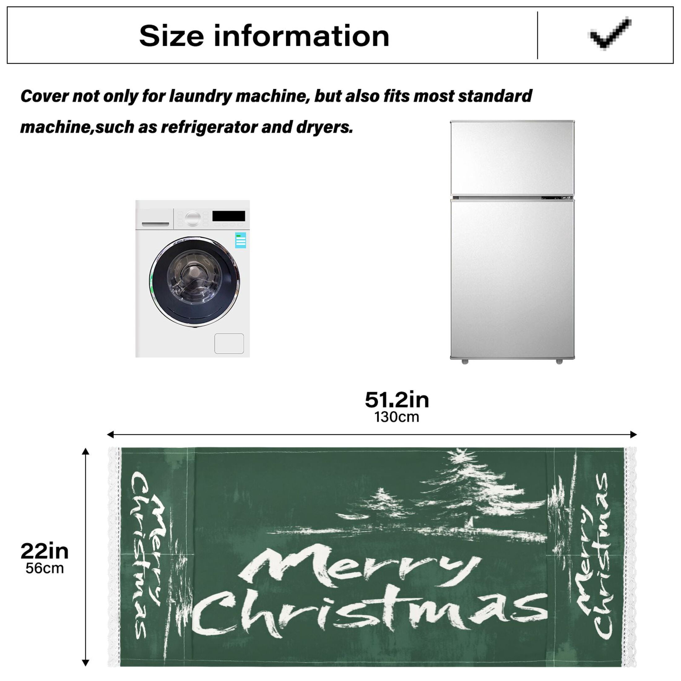Christmas TreeWasher and Dryer Covers Dust-Proof and Oil Resistant Fridge Cover with 4 Storage Pockets Washing Machine Top Cover for Laundry Kitchen Home 51.2 x 22 In