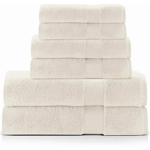 Cotton Bathroom Towel Set - Sage Green 600 GSM 6-Piece Luxury Bath Towel Set 1 Stripe - 2 Bath Towels, 2 Hand Towels & 2 Washclothes Set - High Absorbent & Quick Dry for Gym, Spa, Hotel
