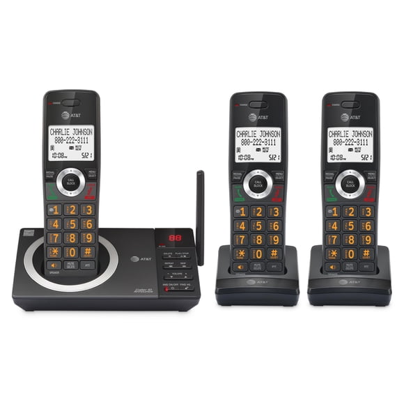 AT&T 3-Handset Expandable DECT 6.0 Cordless Home Phone with Large Display, Big Buttons, Answering Machine, Smart Call Blocker, Long Range, Caller ID,