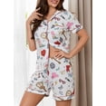 thumbnail image 5 of Yunliwuli Women's Summer Loungewear Set Cartoon Print Short Sleeve Lapel Button T-Shirt with Elastic Waist Shorts Sleepwear, 5 of 10
