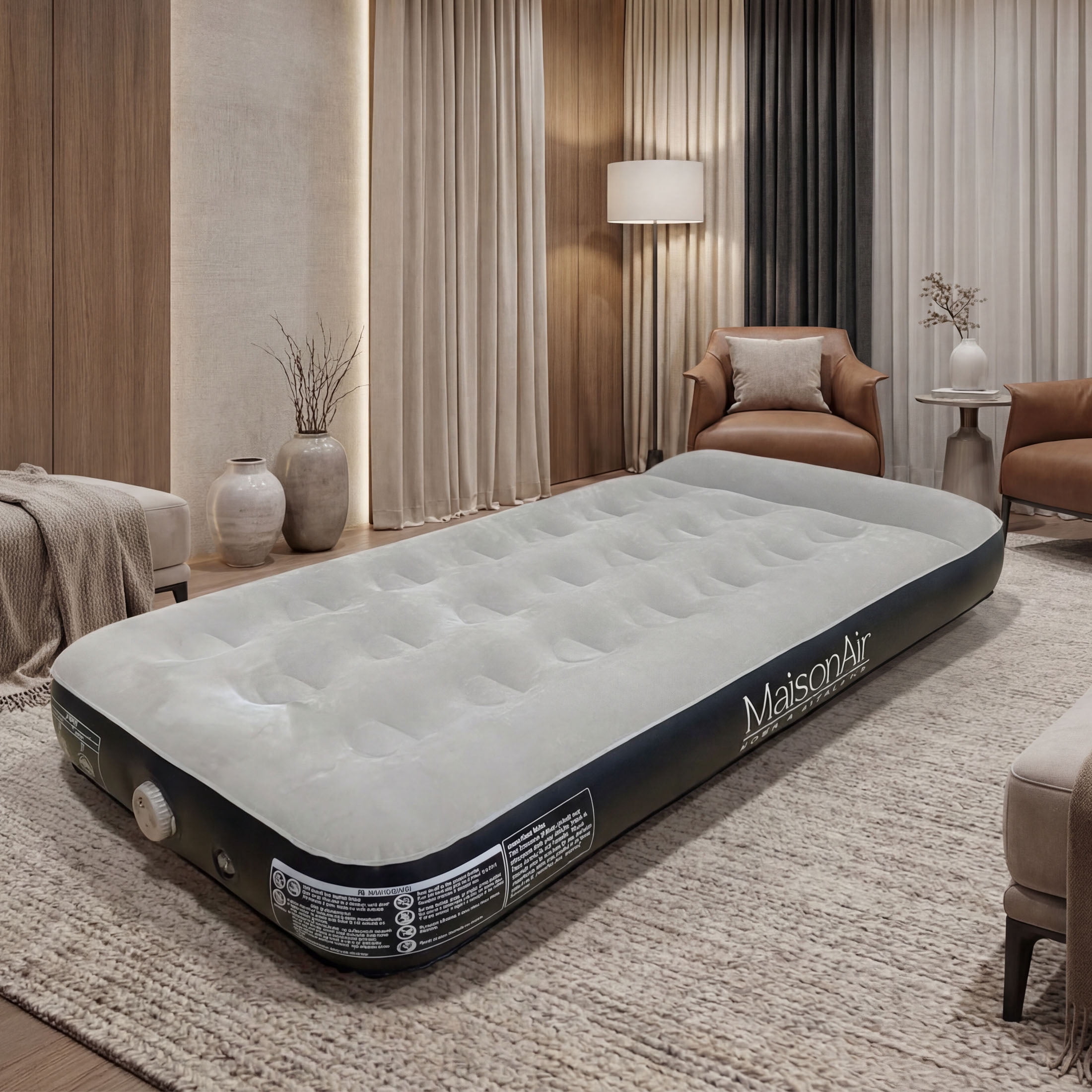 MaisonAir 12in Twin Airbed Premium Air Mattress with Coil Beam Support and Built in Pillow with Rechargeable Pump