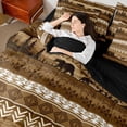 thumbnail image 3 of Castle Fairy Western Tribal Striped Wildlife King Bedding 7pcs,Bear Moose Pine Mountain Silhouette King Bed in a Bag,Brown Cream Black,Black Reversible, 3 of 7
