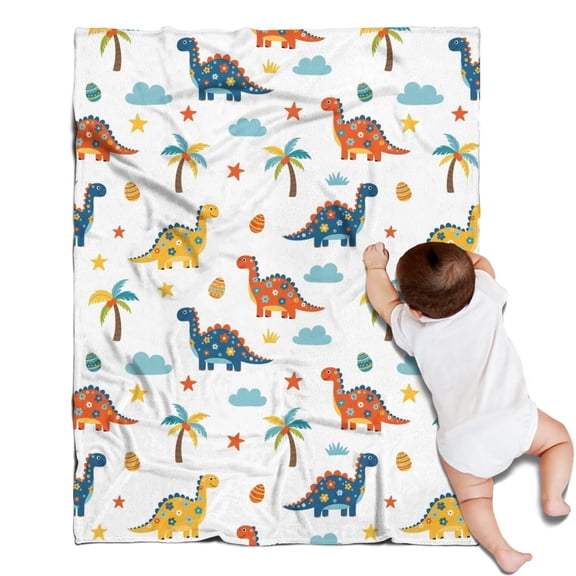 White Dinosaurs Palms Stars Pattern Blanket,Comfortable Soft Lamb Wool Throw Blanket,All Season,Warm Lightweight Blankets for Sofa Bed Couch Living Room Chair,30"x40"