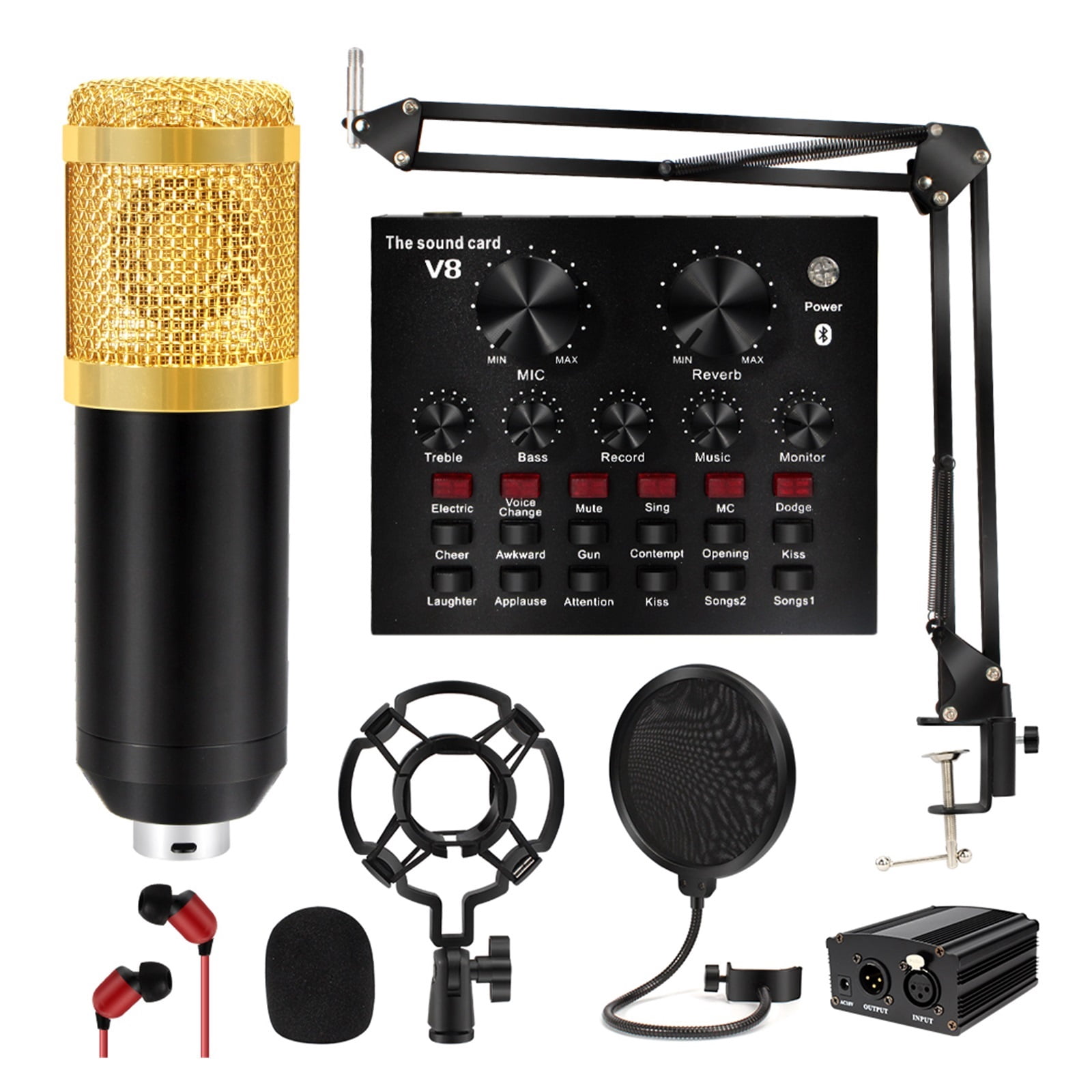 Condenser Microphone With Suspension Scissor Arm Cardioid Microphone With V8 Sound Card For Recording Singing