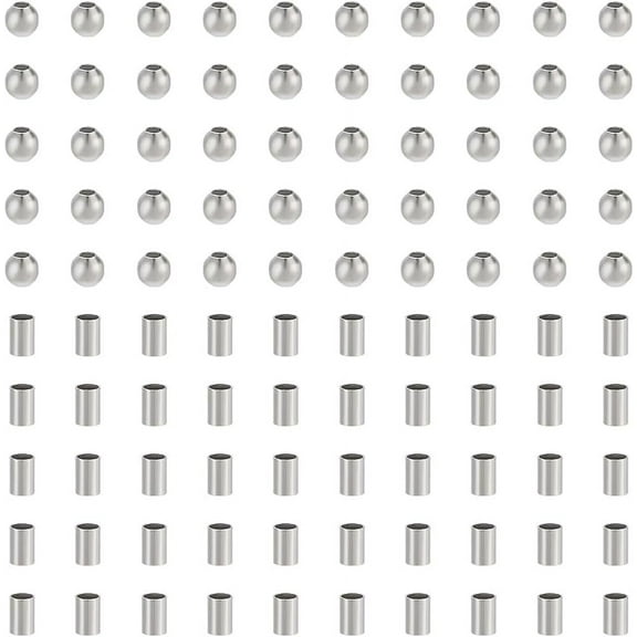 2 Styles 300Pcs Round Spacer Beads and 300Pcs Tube Beads 2mm 3mm 304 Stainless Steel Loose Beads Morse Code Bracelet Making Kit Smooth Bracelet Beads for Necklace DIY Jewelry Making