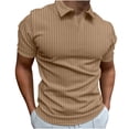 thumbnail image 2 of VSSSJ Shirts for Men Relaxed Fit Casual Solid Color Pit Strip V-Neck Short Sleeve Lapel Collar Tee Top Breathable High Stretchy Shirt Blouse Khaki L, 2 of 8