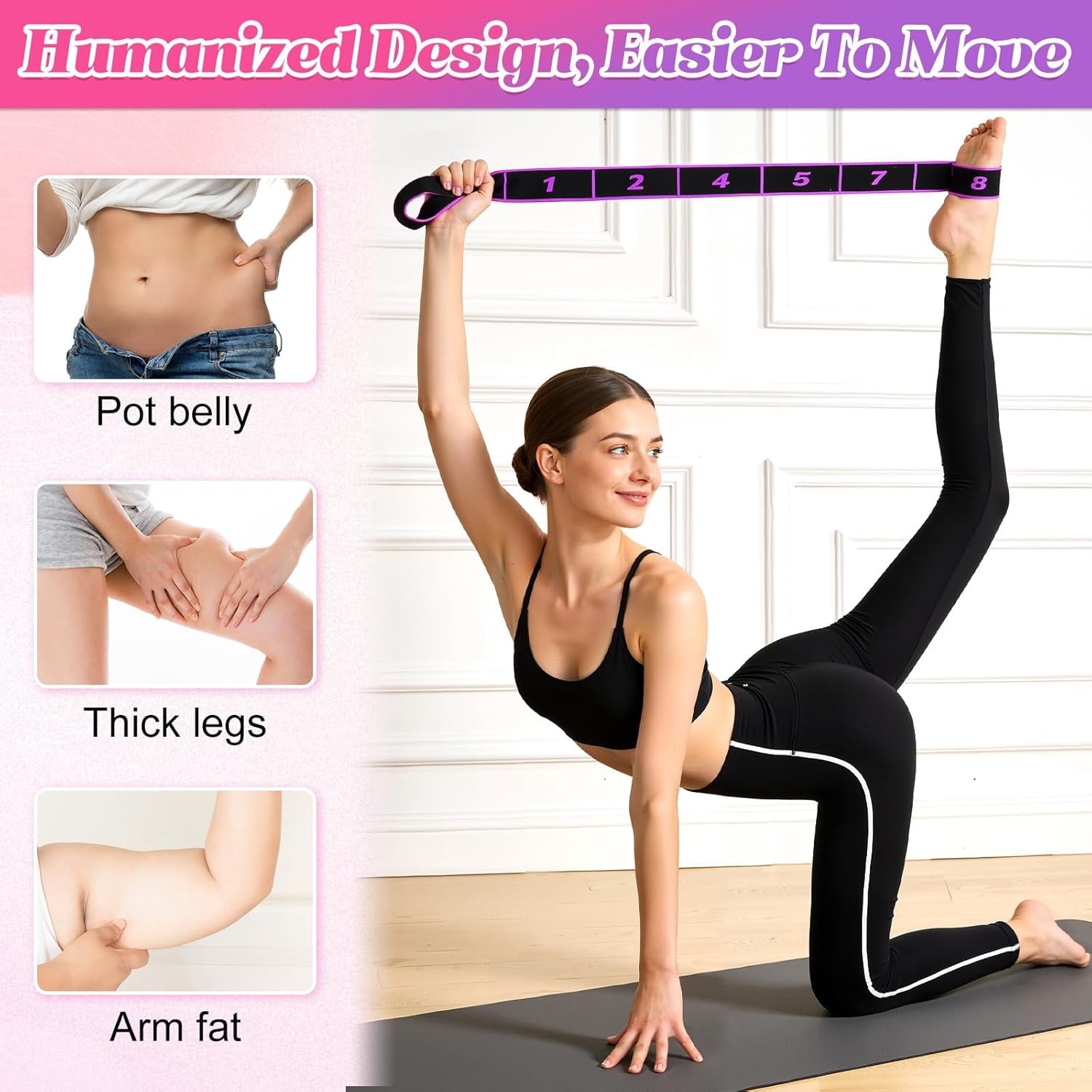 3PCS Fitness Resistance Band For Stretching And Yoga, Resistance Bands With Handles And Clear Markings, Fitness Resistance Bands 8-Section Elastic Training Bands