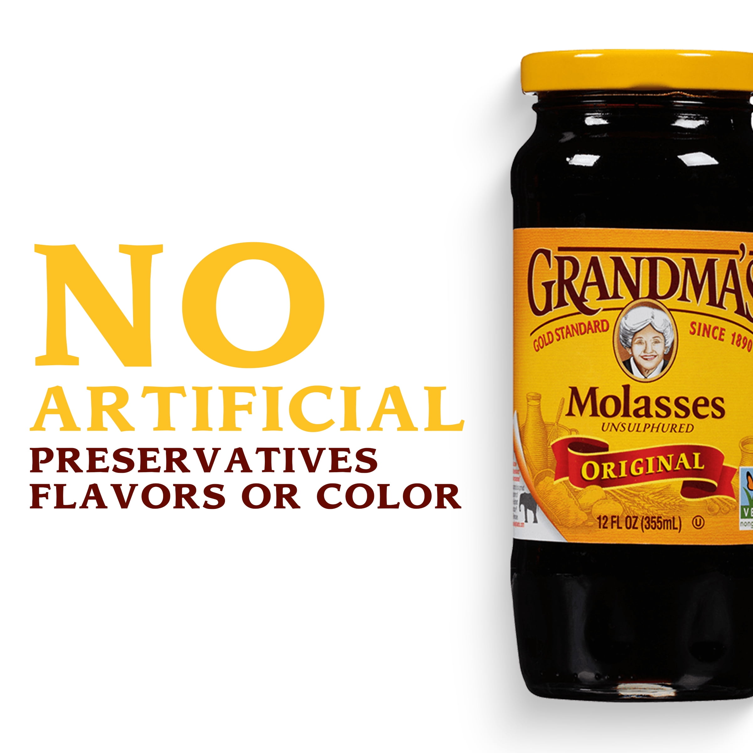 (4 pack) Grandma's Unsulphured Original Molasses, Whole, 12 fl oz Jar