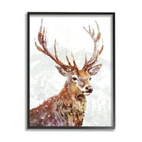Stupell Industries Winter Deer Mountain Snowfall Holiday Painting Black Framed Art Print Wall Art
