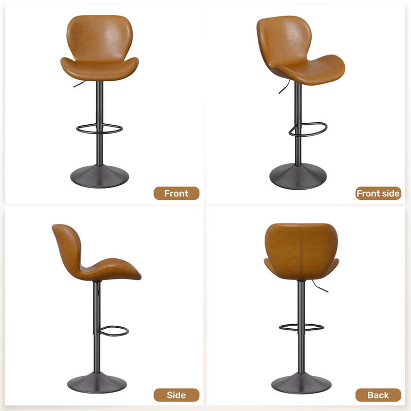 Hawsaiy Modern Swivel Bar Stools Set of 4, PU Leather Bar Chairs with Back & Footrest, Adjustable Height 22.2"-31" for Kitchen Island,Dark Gray