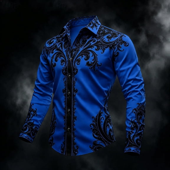 FASHOFT Western Shirts for Men Cowboy Halloween Shirts Long Sleeve Country Shirt Slim Fit Button Down Shirt Casual Work Blue L