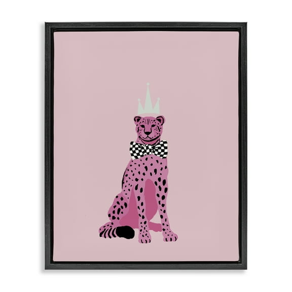 Stupell Industries Pink Cheetah King Animals Painting Black Floater Framed Canvas Art Print Wall Art, 17 x 21