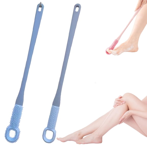 Long Handle Foot Brush for Shower, 15.7 Inch Deep Cleaning Toe Brush with Soft Silicone Bristles