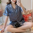 thumbnail image 1 of Ensembles de Pyjama Simples pour Femmes Hauts Shorts Imitation Soie Ample Décontracté Tenue de Maison, 1 of 8