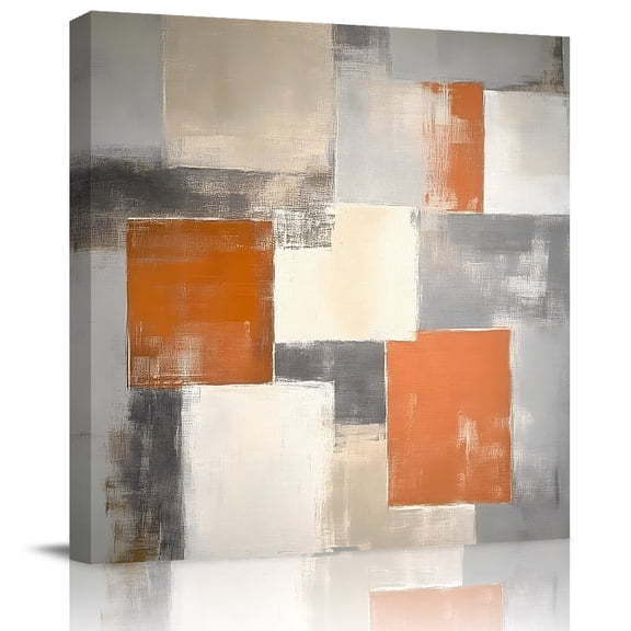 Wall Art Prints, Burnt Orange Grey Framed Canvas Prints for Bedroom Living Room Bathroom Office, Modern Abstract Oil Painting Gallery Wrap Wall Art Poster for Gifts Home Decor 24"x24"
