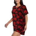 thumbnail image 2 of Haiem Red Skulls Pattern Pajama Set for Women 2 Piece Lounge Set Short Sleeve Tops and Shorts Soft Sleepwear-Small, 2 of 7