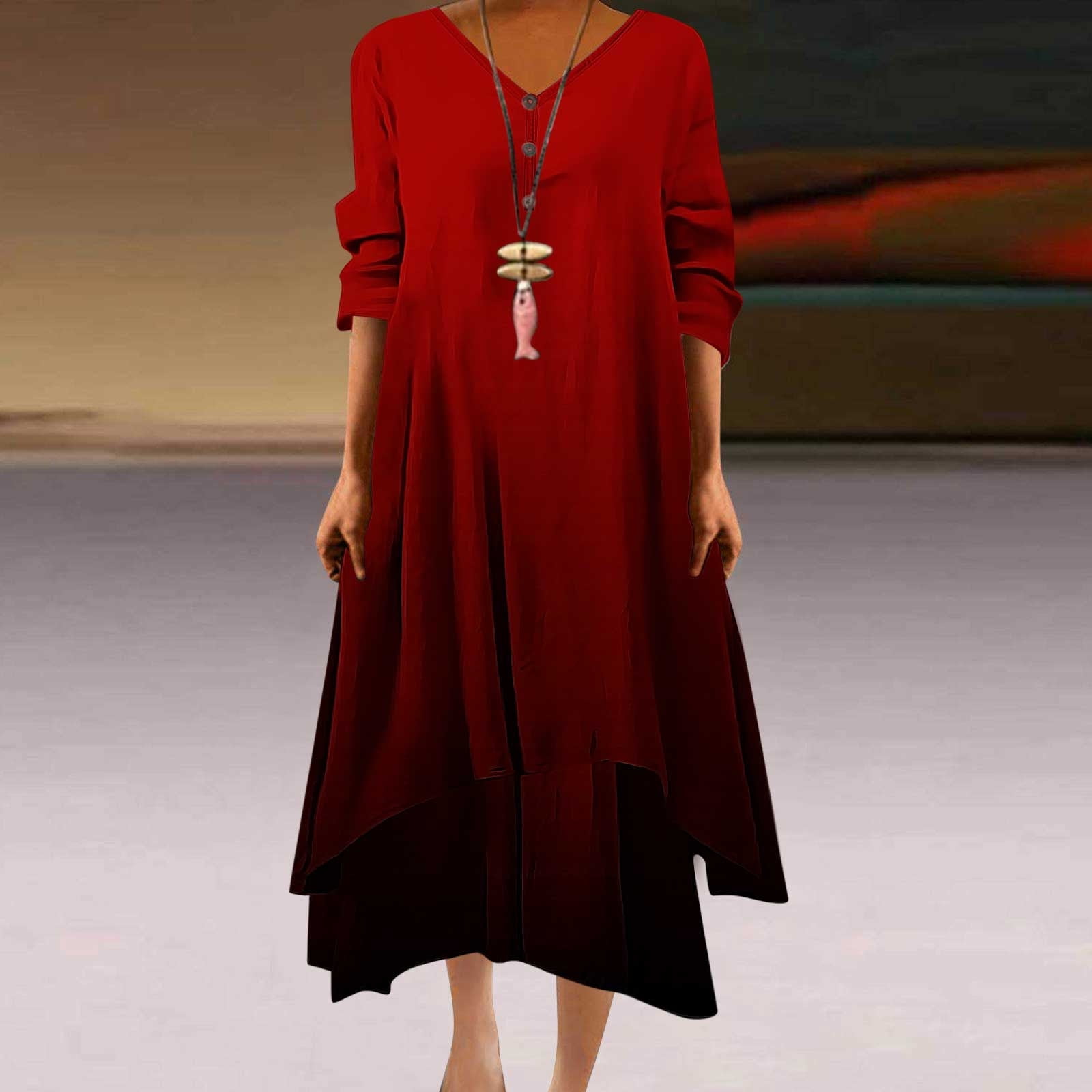 cfhntfmh Robe Tendance pour Femmes, Imprimée, Manches 3/4, Robe