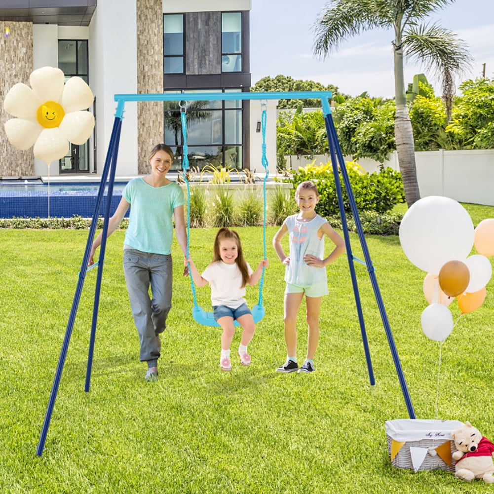 Yardi Yarda Outdoor Heavy Duty Metal Toddler Swing Set with Stand, Blue