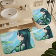 thumbnail image 6 of Tsuyu Asui 4 Pcs Shower Curtain Sets with Rugs, Bath Mat, U Shape And Toilet Lid Cover Mat And 12 Hooks, Cartoon Bathroom Set with Shower Curtain And Rugs And Accessories, 6 of 8