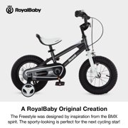Royalbaby Boys Girls Kids Bike 14 In BMX Freestyle Black 2 Hand Brakes Bicycles with Training Wheels Child Bicycle