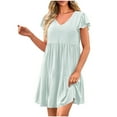 thumbnail image 1 of Yuyuzo Robes pour Femmes Été Décontracté Col en V Manches Courtes Robe Mini Bohème à Volants Smockée Ligne A Robe d'Été, 1 of 7