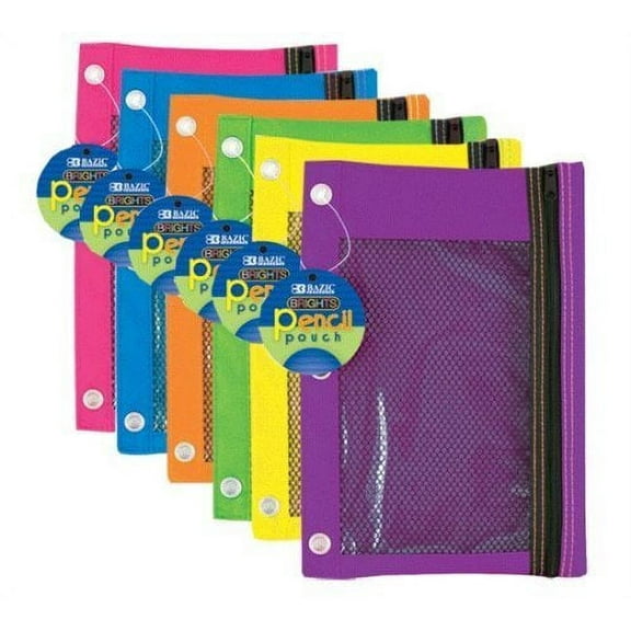3-Ring Pencil Pouch with Mesh Window, Color: Bright (2-Pack)