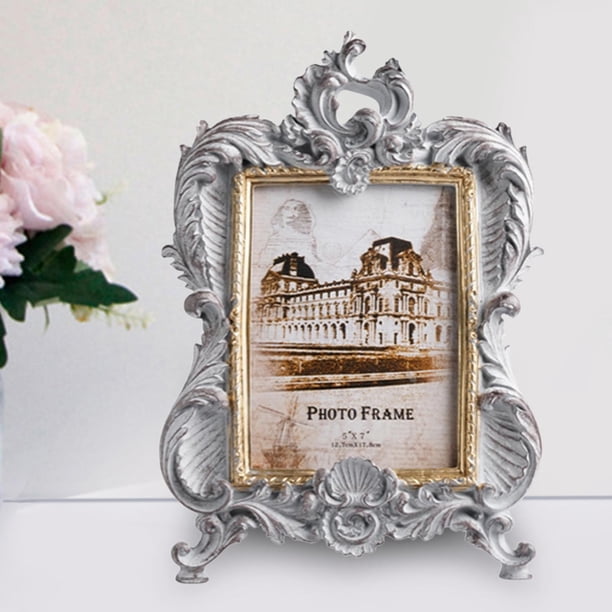Marco de fotos de resina de estilo europeo, soporte de exhibición de imágenes en relieve, marco de fotos adornado para el regalo de boda de la decorac , 7 pulgadas Soledad Marco de la foto