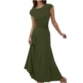 thumbnail image 2 of SEAOPEN Robe Maxi à Manches Courtes pour Femmes Été Tricotée Taille Haute Évasée Ligne A Fluide Couleur Unie Longues Robes Vert,L, 2 of 9