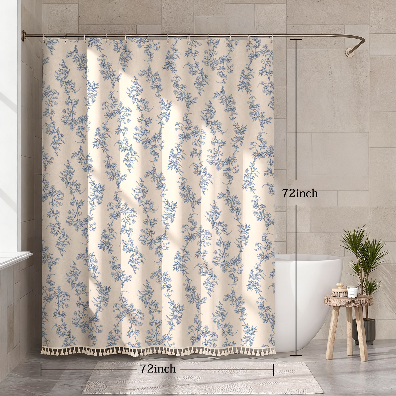 SANMADROLA Blue Floral Boho Shower Curtain, 72"x72", 12 Hooks photo 7