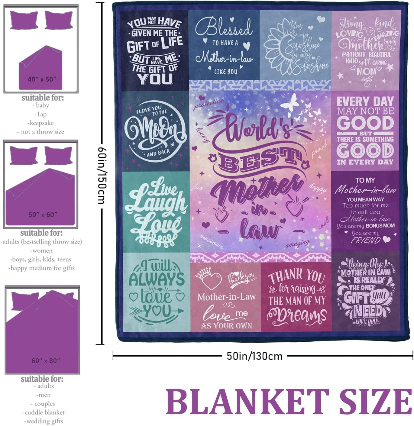 Gifts for Mother-in-Law Blanket 50"x60", Mother-in-Law Birthday Gifts, Mother-in-Law Gifts , Mother-in-Law Gifts from Daughter-in-Law, Best Birthday Gifts for Future Mother-in-Law Throw Blanket